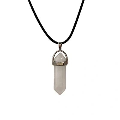 Image of VIE Double Point Pencil Pendant, Black String (Clear Quartz)