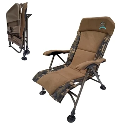 Image of CARPZILLA Foldable Recliner Fishing Chair Armchair Adjustable Backrest Legs Rotating Feet Durable Portable Oxford Fabric Heavy Duty Padded 4CM Cushion 150KG Weight Limit Equipment Accessories Camo