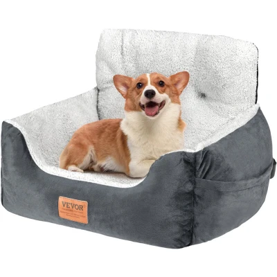 Image of VEVOR Dog Car Seat, Booster Seat for with High Back, A Storage Pocket, Clip On Safety Leash, PP Cotton Filling, Bed Small up to 20lbs, Dark Gray