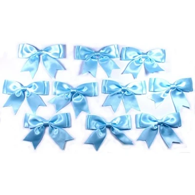 Image of Large Satin Ribbon Double Bows 8cm Wide Pack of 10 (Pale Blue)