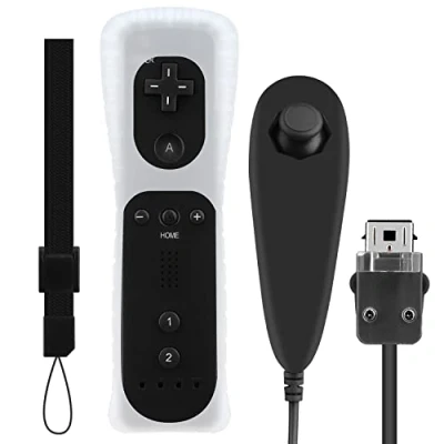 Image of OSTENT Motion Sensor Remote Controller + Wired Nunchuck Combo Compatible for Nintendo Wii Console Color Black