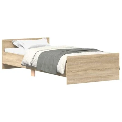 Image of vidaXL Home Bedstead, Sonoma Oak Engineered Wood Bed Frame, Single with Functional Headboard and Footboard, Featuring Plywood Slats for Comfort Stability