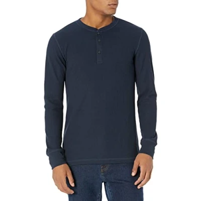 Image of Amazon Essentials Men&#039;s Slim Fit Long Sleeve Waffle Henley Shirt, Navy, L