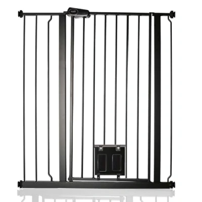 Image of Bettacare Pet Gate with Lockable Cat Flap, 87.9cm 95.5cm, Black, 104cm in Height, Extra Tall Dog Safety Barrier Easy Installation
