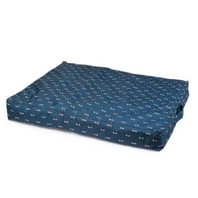 Image of House of Paws Water Resistant Deep Filled Mattress for Dogs Navy with Bee Pattern Easy to Clean