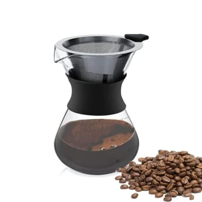 Image of HERCHR Pour Over Coffee Maker,400ml/14.07Oz Hand Drip Maker with Filter,Borosilicate Glass Manual Stainless Dripper Brewer Carafe