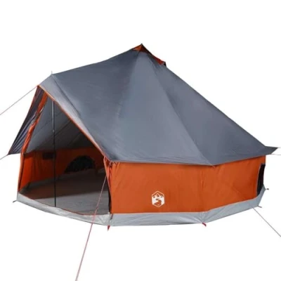 Image of vidaXL Family Tent Waterproof 12 Person Tipi Teepee Camping with Mesh Walls &amp; E Port Grey/Orange