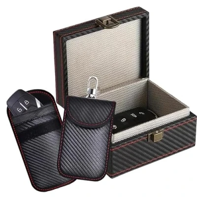 Image of 2 UR DOOR Faraday Box and Key Fob Protector Pouch Bundle Ultimate RFID Signal Blocking Pouches Keyless Entry Protection for Cars (1 Box, Pouches)