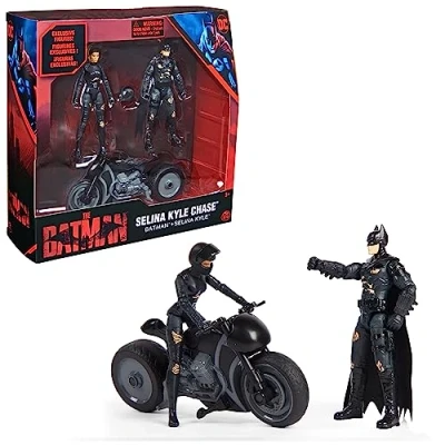 Image of DC Batman The 10 cm Playset with Batman, Selina Kyle Action Figures and Bike Includes Movie Accessories