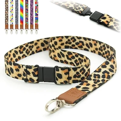 Image of Lanyards Leopard Animal Print Design Pre Printed Safety Breakaway Pull, Metal Clip, ID Badge Holders Funky 2cm Flat Lanyard Neck Strap by LanyardsTomorrow Pack of 10
