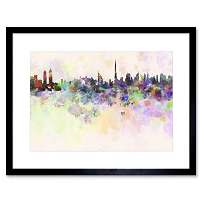 Image of Wee Blue Coo Painting Cityscape Dubai Uae Paint Splash Skyline Framed Wall Art Print