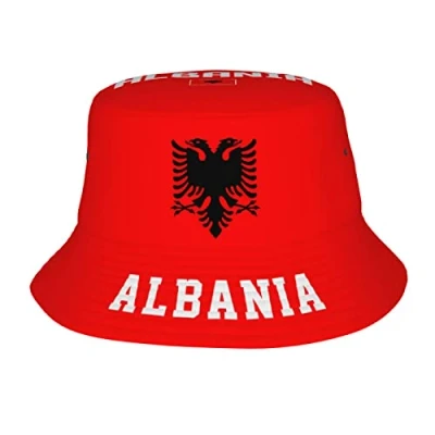 Image of WanwEN Albania Flag Albanian Bucket Hat Full Printed Sun Hats Fisherman Outdoor Summer Travel Hiking Beach Caps Black