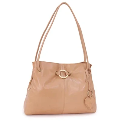 Image of Gigi Ladies Leather Shoulder Bag Medium Tote Handbag With Multiple Compartments Heart Keyring Charm OTHELLO 4323 Antique Honey
