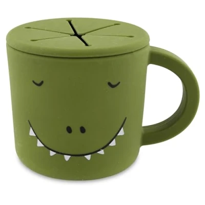 Image of Trixie Silicone Snack Cup Mr. Dino 100% Food Grade Toddler Holder Durable, Soft, and Spill Proof Design for Easy Snacking Perfect On The Go Safe Little Hands