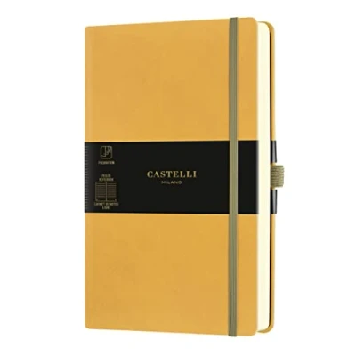 Image of Castelli Milano AQUARELA Mustard Notebook 13x21 cm Stripe Hard Cover Yellow 240 Pag