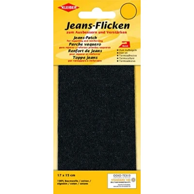 Image of Kleiber 17cm x 15cm Iron On Denim Jeans Repair Patch Cut to Size Required Black