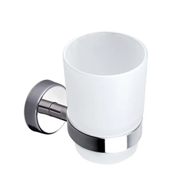 Image of Kapitan Wall Mounted Toothbrush Holder, Frosted Glass Tumbler Stainless Steel 18/10, 3M Self Adhesive OR Screws Mounting, Polished Finish, Made in EU, 20 Years Warranty