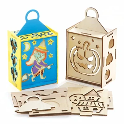 Image of Baker Ross FE757 Halloween Wooden Lantern Pack of 3, Craft Set for Children, Arts and Crafts Kids Activities to Colour In, Decorate Display