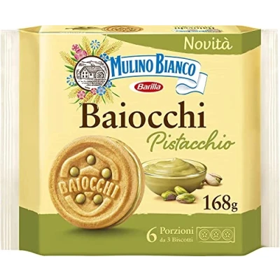 Image of 6X Mulino Bianco Baiocchi Pistachio Biscuits, Pastry Ideal for Breakfast or Snack, Palm Oil Free, 6 Servings of 3 Biscuits