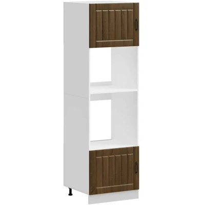 Image of vidaXL Kalmar Oven Cabinets 2pcs Engineered Wood Unit with Adjustable Feet, Brown Oak Finish, 60x57x207cm Modern Kitchen Storage.