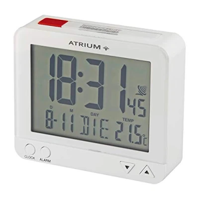 Image of Atrium radio controlled alarm clock digital white with illumination, snooze, date and temperature display A760 0.