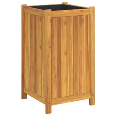 Image of vidaXL Solid Acacia Wood Garden Planter Box with Liner 42x42x75 cm Square Flower Pot for Outdoor/Patio/Balcony Decor, Brown