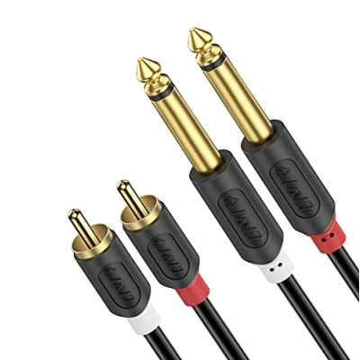 Image of J&amp;D Dual 1/4 inch TS to RCA Stereo Audio Interconnect Cable, Gold Plated Audiowave Series 2 x 6.35 mm Male PVC Shelled Adapter 3 Feet