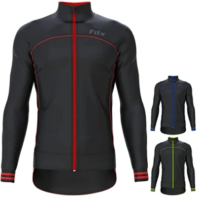 Image of FDX Men’s Winter Cycling Jacket, Windproof, Softshell Thermal Fabric, Breathable, Cycle Tops, Full Zipper, Long Sleeves Reflective Outerwear Coat for Riding, Running, Bike Racing (Red M)