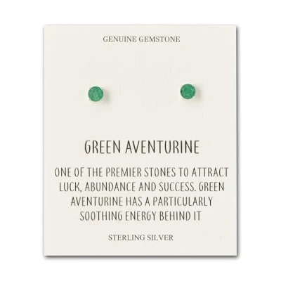 Image of Philip Jones Sterling Silver Green Aventurine Gemstone Earrings with Quote Card
