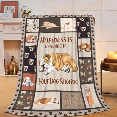 Image of English Bulldog Blanket Soft Cozy Sleeping Throw Gifts for Women Girls Super Plush Warm Dog Stuff Lightweight Fleece Flannel Gift Blankets Kids Adults 50&quot;X40&quot;