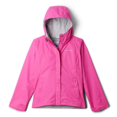 Image of Columbia Youth Girls Arcadia 2 Jacket, Waterproof Rain Pink Ice, XL