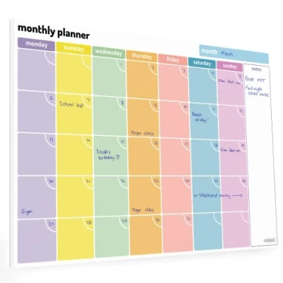 Image of Monthly Planner Pad A4 Undated Calendar and Scheduler 52 Journal Sheets with Colour Coded Days Notes area. For work home study revision 100gsm paper (Single Pack)