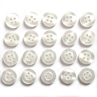 Image of Shiny 4 Hole Shirt Buttons 10mm Wide Pack of 20 (White)