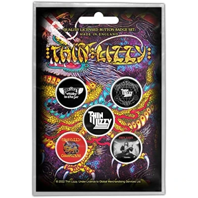 Image of Thin Lizzy Pack of 5 Official Chinatown Band Logo Brooches Set size One Size, Mehrfarbig,