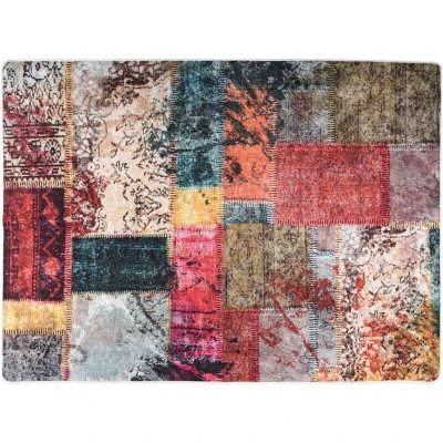 Image of vidaXL Rug Washable Carpet Multicolour Patchwork Non Slip 150 x 230 cm Noise Absorbing Velvet Area Floor