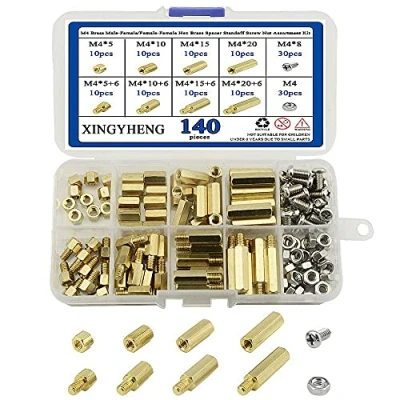 Image of BGTXINGI 140pcs M4 Brass Male Female/Female Female Hex Spacer Standoff Screw Nut Assortment Kit and Stainless Steel Set (Brass M4)