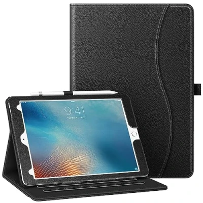 Image of FINTIE Case for iPad Pro 9.7 Inch 2016 Release Tablet [Corner Protection] Multi Angle Viewing Folio Smart Stand Back Cover with Pocket, Pencil Holder, Auto Wake/Sleep, Black