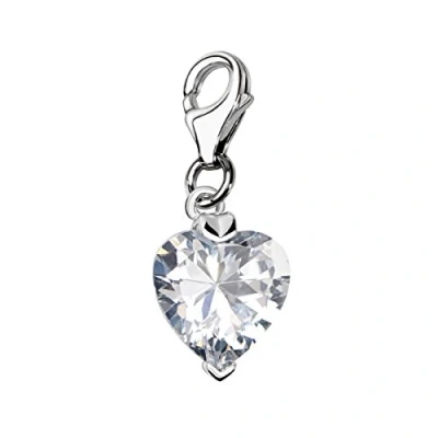 Image of Quiges 925 Sterling Silver Crystal White Heart Cubic Zirconia Lobster Clasp Charm Clip on Pendant