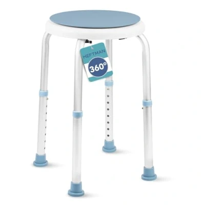 Image of HEFTMAN Round Shower Stool Easy Assembly Bathroom with 360 Rotating Seat, 8 Height Adjustments Seats for Elderly, Pregnant, Disabled, Injured Anti Slip Feet &amp; Aluminium Frame