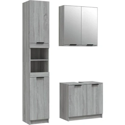 Image of vidaXL 3 Piece Bathroom Cabinet Set Grey Sonoma Engineered Wood