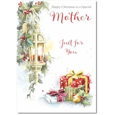 Image of doodlecards Mother Christmas Card Lamp and Parcels Large A4 Size for with Plain Envelope