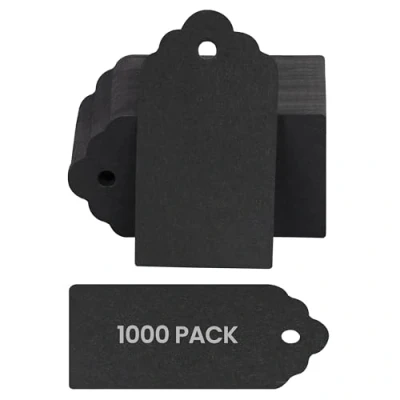 Image of Belle Vous 1000 Pack of Black Kraft Paper Gift Tags 4.5 x 2.5cm/1.75 1 Inch Rectangle Writable Hanging Labels for Presents, DIY Crafts, Christmas, Wedding, Birthdays and Merchandising