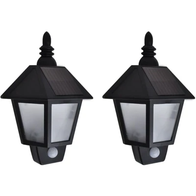 Image of vidaXL Solar Wall Lamps 2 pcs with Motion Sensor Black