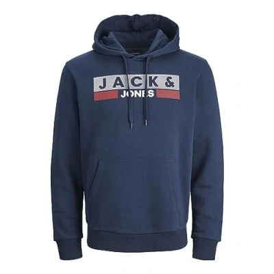 Image of JACK &amp; JONES Male Hoodie Plus Size Logo Hoodie, Navy blazer/print: play 4, 8XL Große Größen