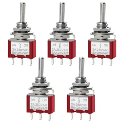 Image of Heschen Miniature Toggle Switch MTS 103, ON OFF SPDT, 3 Pin, 2A 250V, 5A 120V, Pack of 5