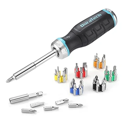Image of DURATECH Ratchet Screwdriver with bit Magazine, 36 Piece bits, 1/4 inch (6 mm) Hexagon, Extension Rod, Non Slip Handle, Carry Bag