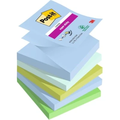 Image of Post it Super Sticky Z Notes Oasis Color Collection, Pack of 5 Pads, 90 Sheets per Pad,76 mm x 76 mm, Blue, Green Extra For Note Taking, To Do Lists &amp; Reminders