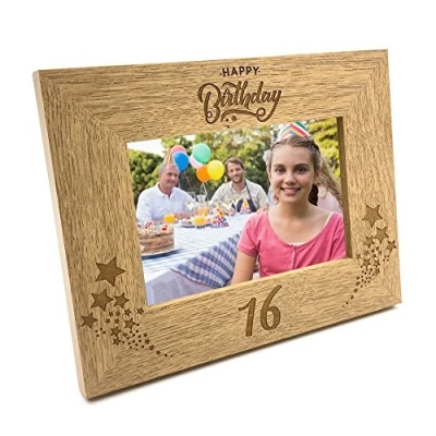 Image of ukgiftstoreonline Happy 16th Birthday Wooden Photo Frame Gift (4 x 6 Inch)