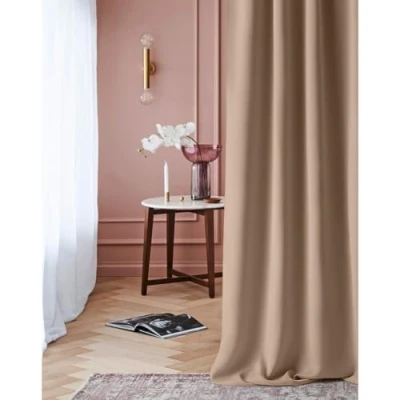 Image of ROOM99 Laurel Curtain with Ruffle Tape, 140 x 260 cm, Width Height Blackout Opaque Sliding Curtains, Living Room, Bedroom, for Rail System, Beige, 1 Piece