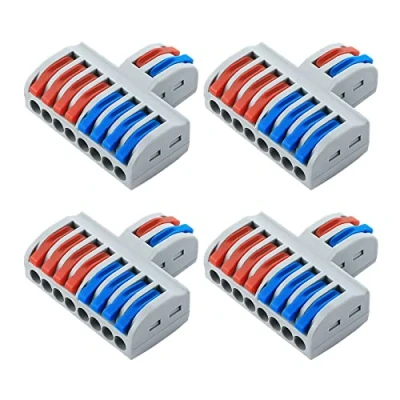 Image of Lever Nut Wire Connector Compact Conductor Fast Connection Terminal Block with for Solid, Stranded, and Flexible Cables (2 In 8 Out)